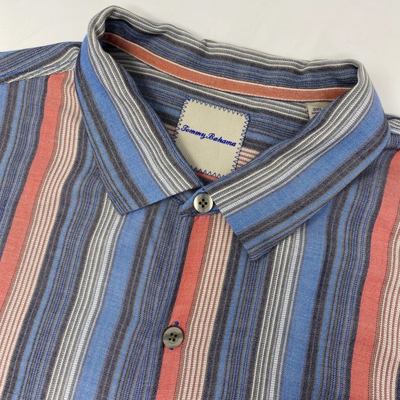 Tommy Bahama Silk Button Up Shirt Vertical Stripe Short Sleeve 3XL - Picture 1 of 4